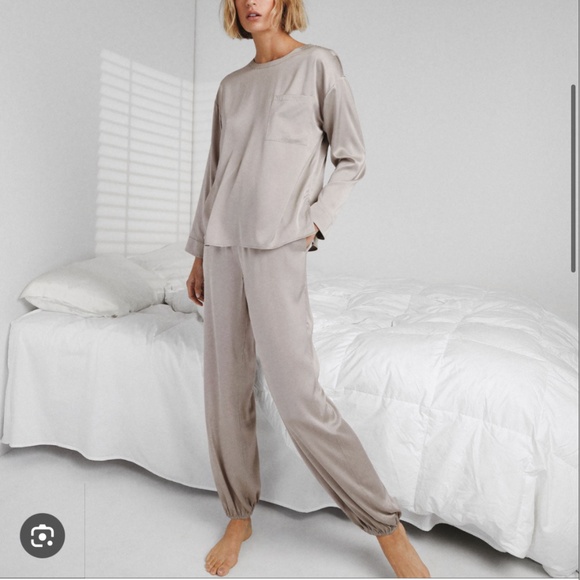 LUNYA NWOT Washable Silk Long Sleeve Jogger Pant Set in Spacious Grey Size XL
